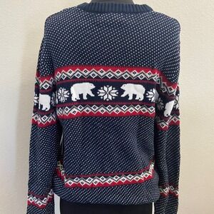 Aspen Mens Medium Polar Bear Christmas Sweater Navy‎ Blue Red White Fair Isle